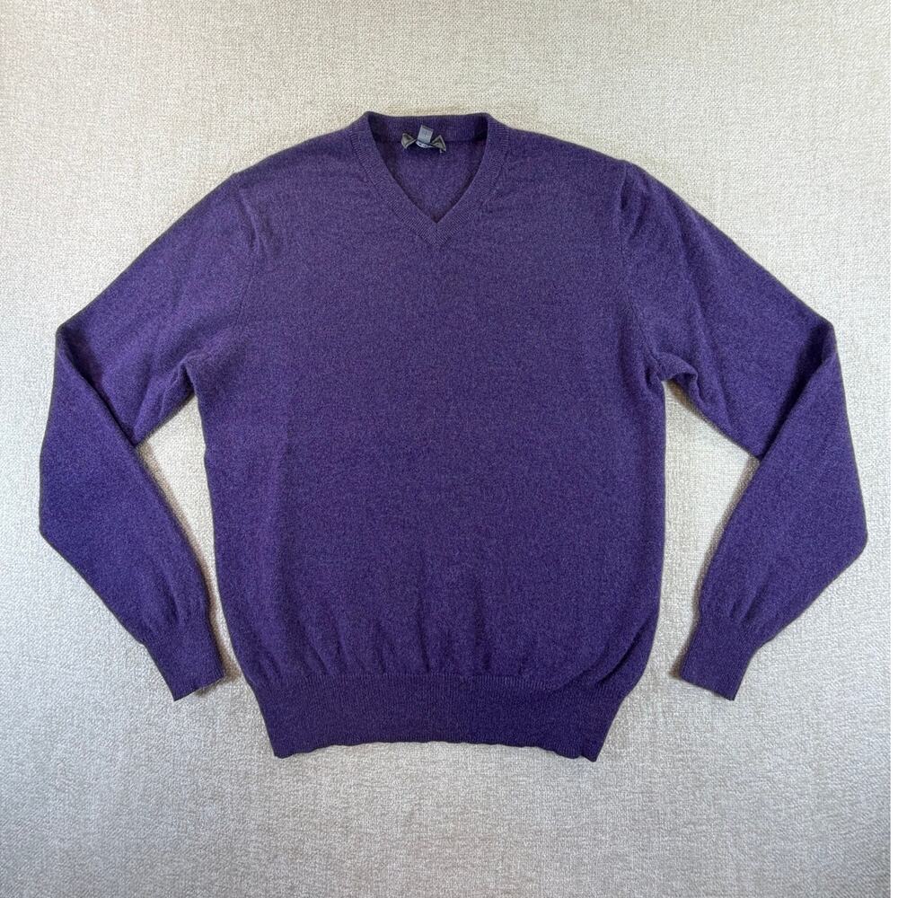 Daniel Bishop Mens M Purple 100% Cashmere V Neck Long Sleeve Sweater Luxury